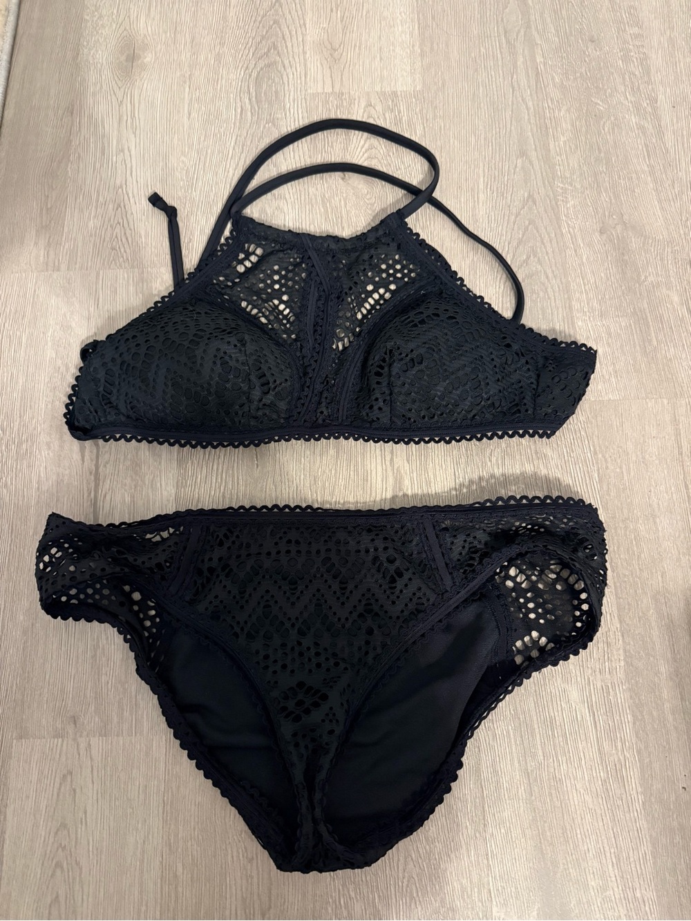 Adore Me Black Crochet High-Neck Bikini Set